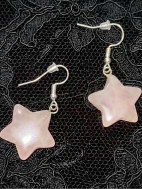Star-Shaped Rose Quartz Drop Earrings
